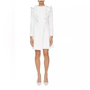 NWT Ted Baker White Long-Sleeve Ruffle A-Line Mini Dress- size 4